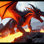 **

A group of adventurers strategically positioned around a Lava Dragon during a HIT2 weekly boss fight. Focus on the dynamic movement and elemental effects (fire). Include health bars and UI elements to suggest a game screen.

**