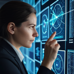 A professional female data strategist in a modest, dark business suit, intently analyzing a complex, glowing holographic display in a sleek, modern office. The display projects intricate diagrams of interconnected nodes and flowing energy, symbolizing sophisticated game mechanics and hidden synergies being uncovered. Her expression is thoughtful and focused, with a subtle hint of breakthrough. The office background is blurred, minimalist, and high-tech. Fully clothed, appropriate attire, safe for work, perfect anatomy, natural proportions, professional photography, high quality, well-formed hands, proper finger count, natural body proportions, family-friendly.