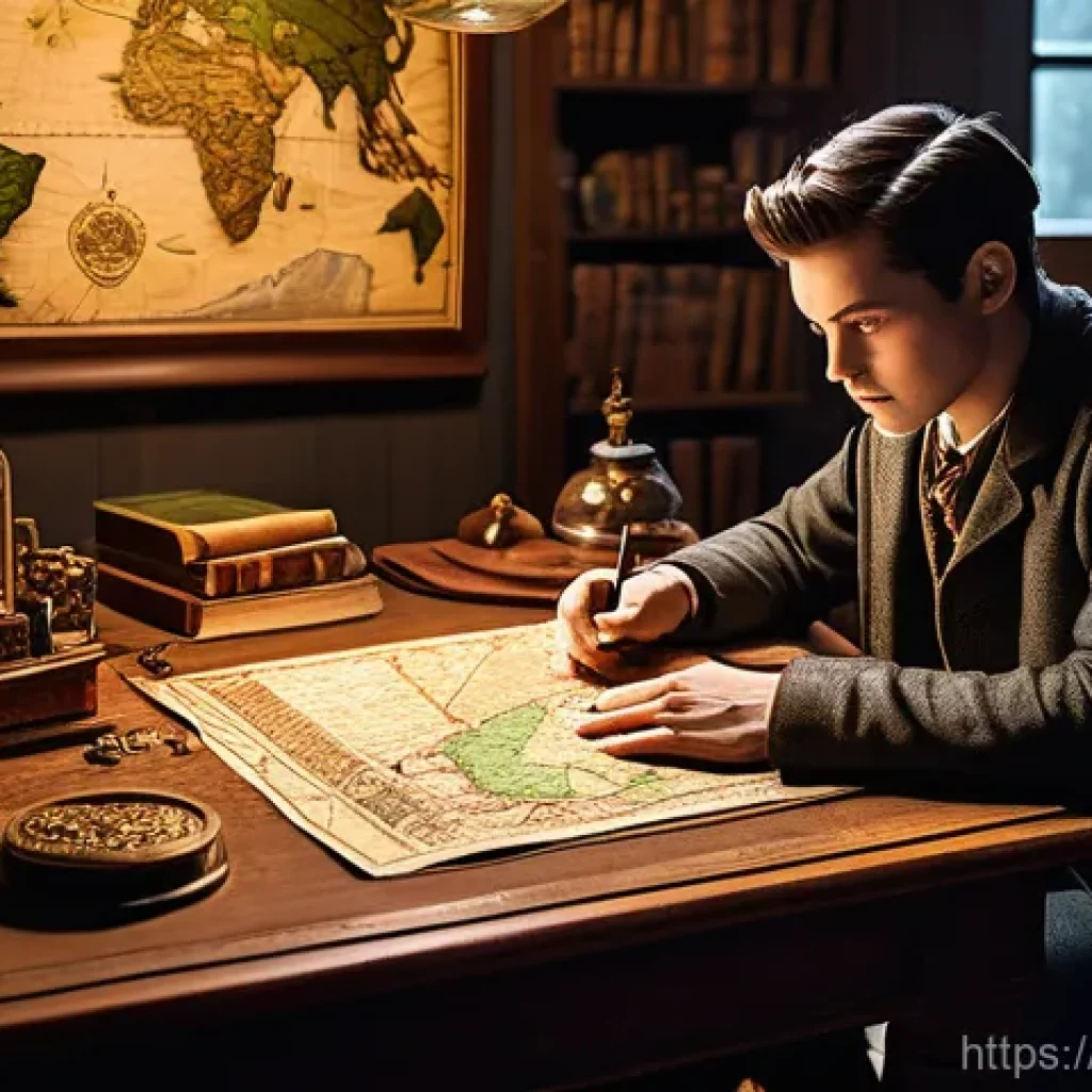 히트2 드랍율 상향 아이템 - **Prompt:** "A focused young adventurer, dressed in practical and modest fantasy attire, is meticulo...