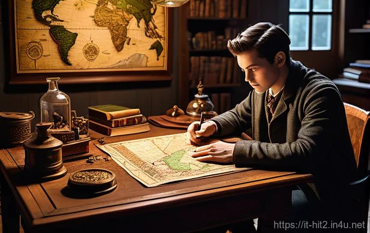 히트2 드랍율 상향 아이템 - **Prompt:** "A focused young adventurer, dressed in practical and modest fantasy attire, is meticulo...