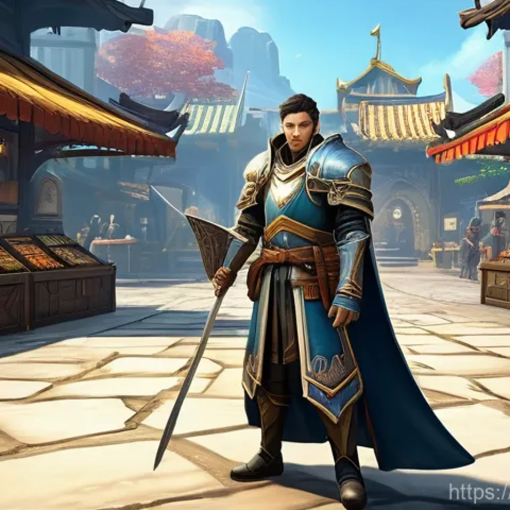 히트2 한국 서버 현황 - **Prompt:** "A vibrant, bustling in-game marketplace within a fantasy MMORPG, specifically designed ...