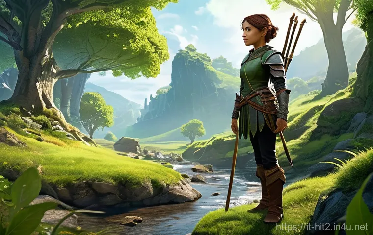 히트2 초보 사냥터 루트 - Image Prompt 1: The Whispering Valley - A New Beginning**