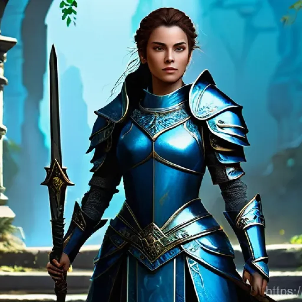 히트2 고급 사냥터 추천 - **Prompt:** A brave and determined female warrior, approximately 25-30 years old, stands at the entr...