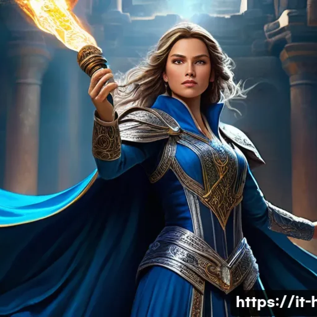 히트2 마법사 육성법 - **A Mage's Arcane Dance:** A powerful female mage, depicted from a low angle, stands confidently in ...