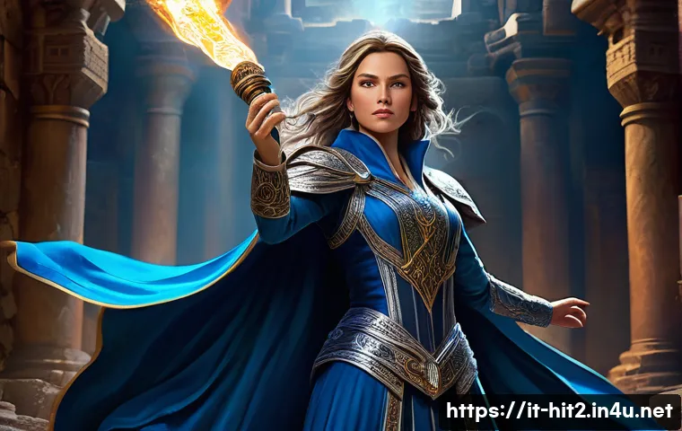 히트2 마법사 육성법 - **A Mage's Arcane Dance:** A powerful female mage, depicted from a low angle, stands confidently in ...