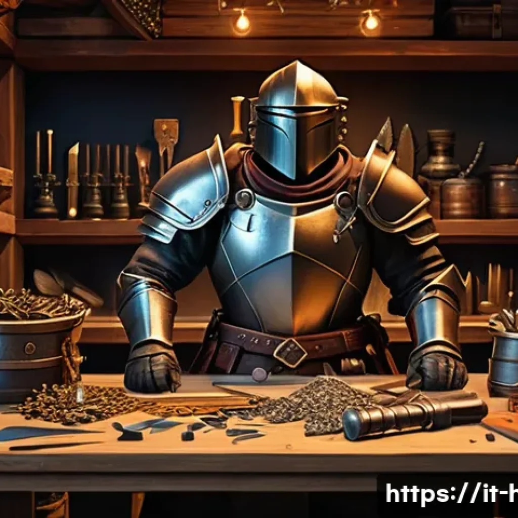 히트2 아이템 분해 효율 - A detailed fantasy RPG workshop scene focused on item dismantling, featuring a skilled character in ...
