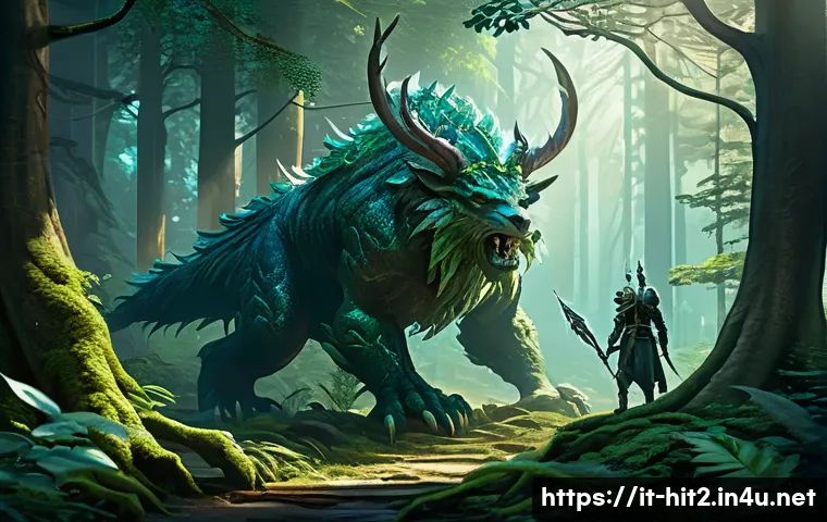 히트2 희귀 아이템 드랍 위치 - A detailed fantasy forest scene inspired by Eldoria Forest, featuring medium-high level monsters and...