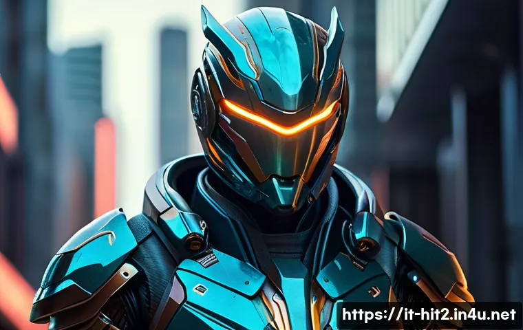 히트2 팬아트 및 스킨 제작 가이드 - A highly detailed digital artwork of a futuristic warrior character wearing custom-designed armor in...