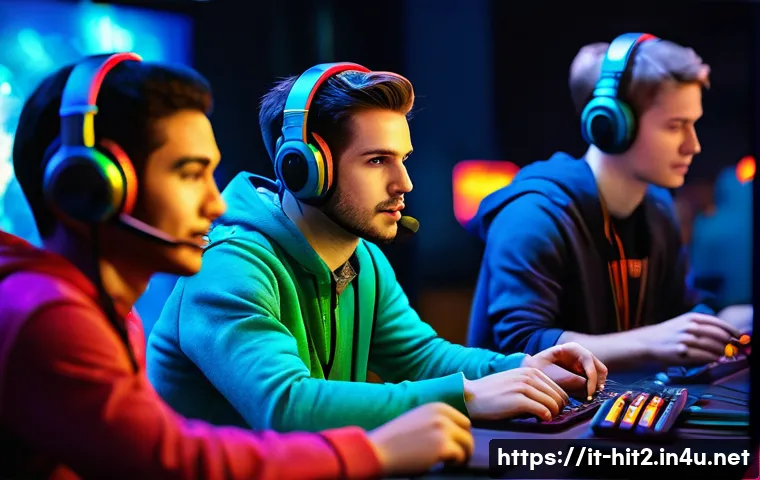 히트2 커뮤니티별 꿀팁 - A vibrant gaming community scene focused on PvP tournaments, featuring diverse players in casual gam...
