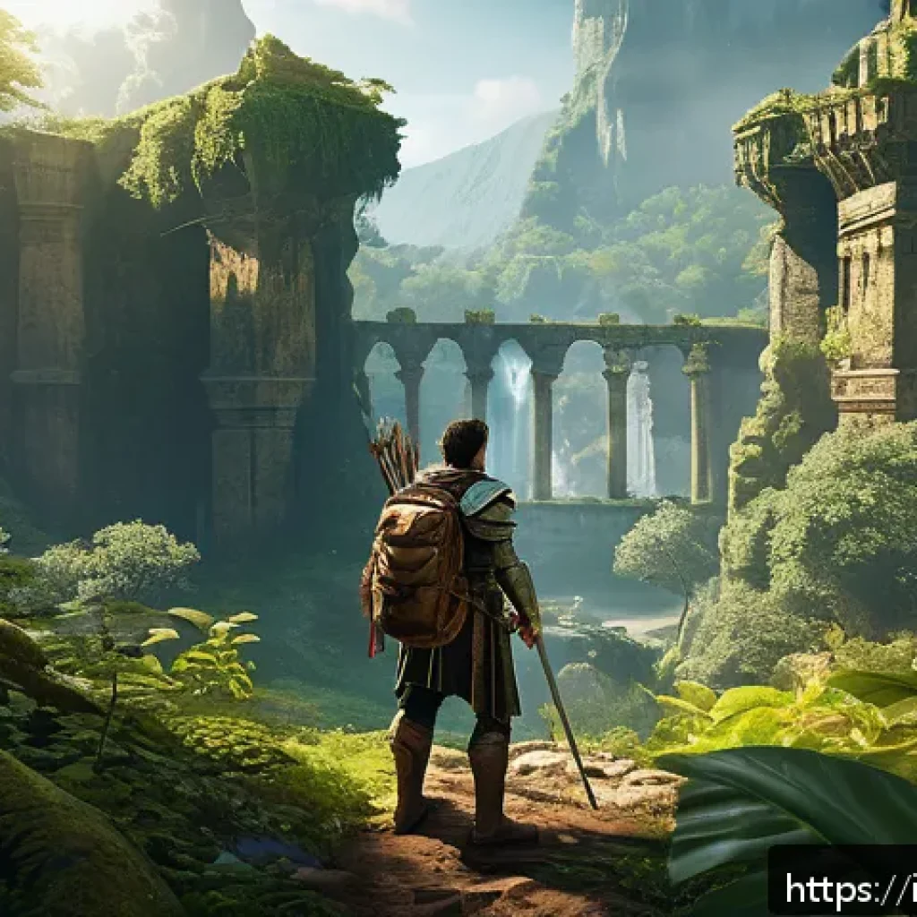 히트2 업적 보상 공략 - A dynamic fantasy game scene featuring a heroic character exploring a vast, detailed open world with...