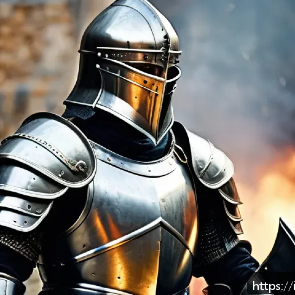 히트2 클래스별 방어구 선택 - A detailed, realistic warrior clad in heavy armor with visible scratches and dents, standing in a ba...