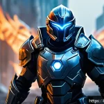 히트2 스킬 콤보 연구 - A dynamic fantasy battle scene showcasing a strategic hero in sleek, futuristic armor combining offe...