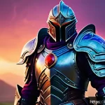 히트2 보석 시스템 가이드 - A heroic fantasy warrior character wearing detailed, high-level armor with multiple glowing gem slot...