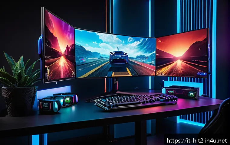 히트2 개발자 코멘터리 - A high-tech gaming setup showcasing the new Hit 2 game engine in action: a sleek, modern gaming PC w...
