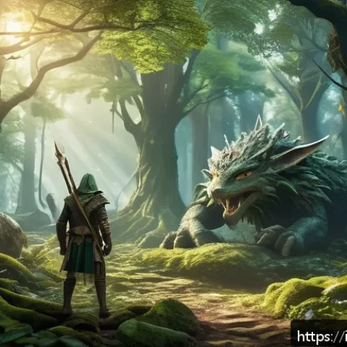 히트2 레벨별 추천 지역 - A vibrant fantasy forest scene inspired by the Elven Forest from Hit2, featuring lush, towering anci...